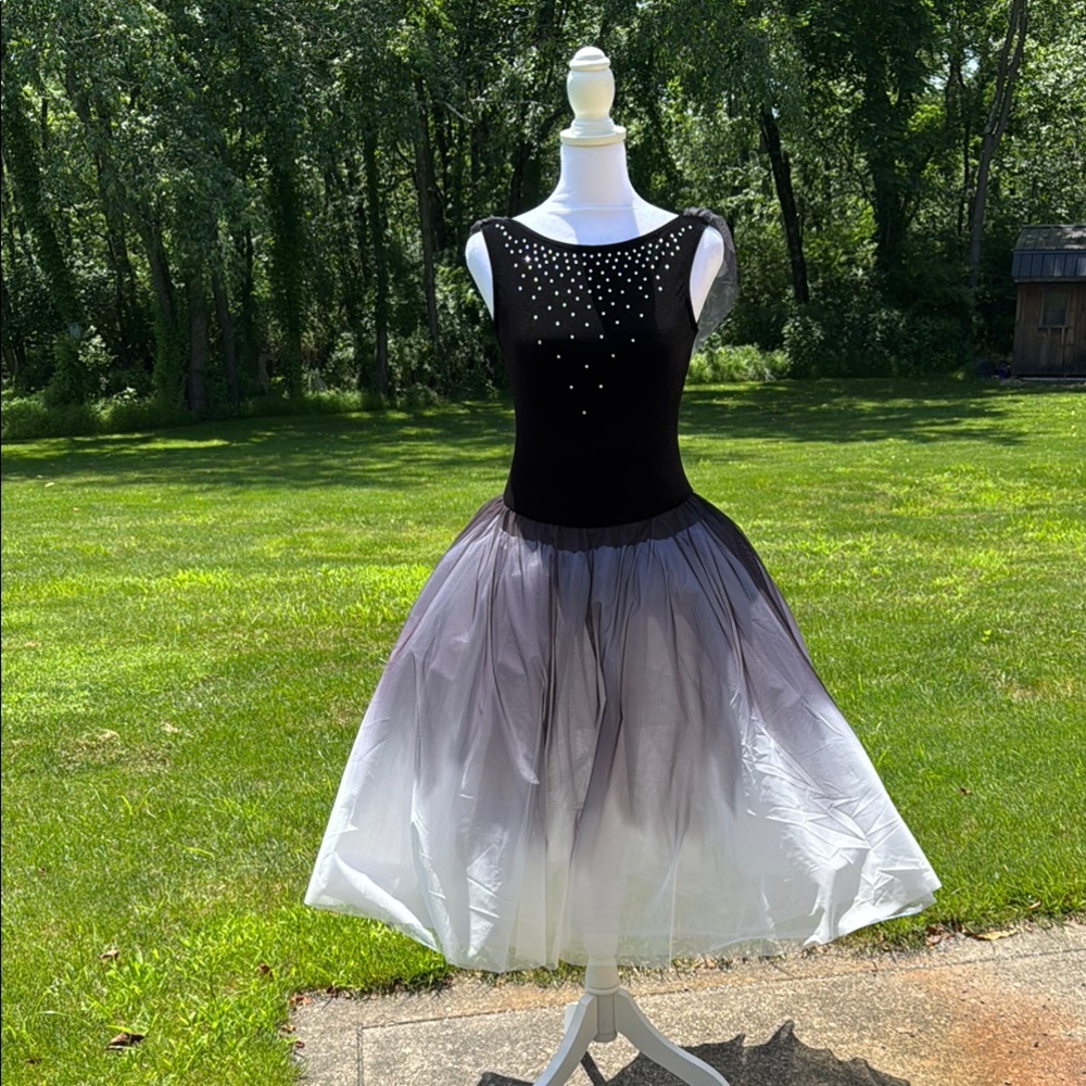 Black and White Tulle Dress with Rhinestone Detail